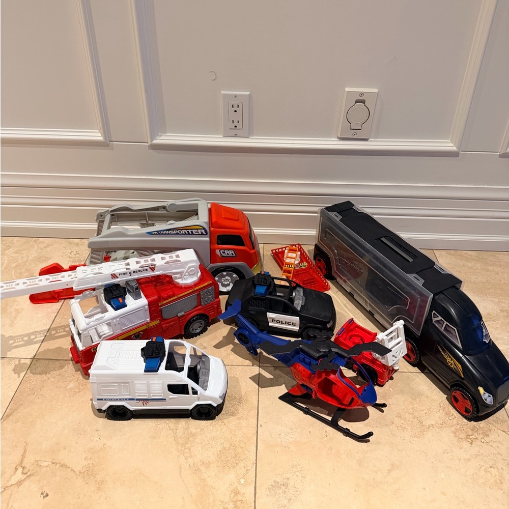 Kids Play Toys Trucks Vehicles & Helicopter Assorted Lot Bundle X 7